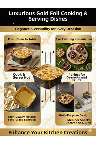 LOVYCO وعاء ألومنيوم مربع الشكل بنمط رخامي ذهبي - مقاوم للحرارة ومناسب للفرن ...