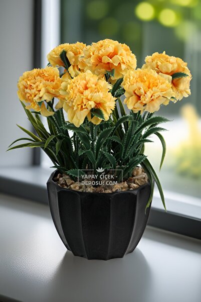 Yapay Çiçek Deposu Luna Clove Arrangement in Black Pot 25 cm Yellow