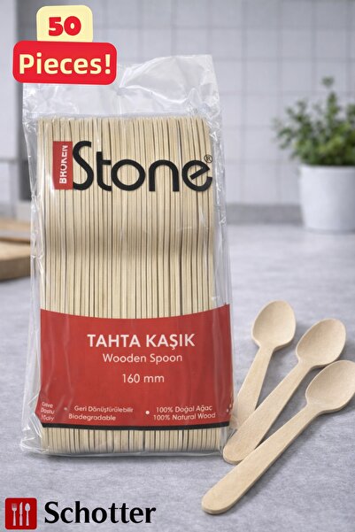 Broken Stone Bamboo Spoons 50 Pieces 160 mm – Natural and Durable Disposable