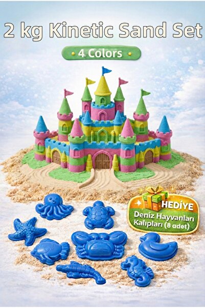 HEROES 4 Color Kinetic Sand Set 2 kg - Educational Play Sand with 8 Sea Anima...