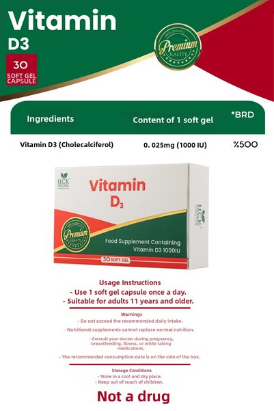 HCK NATURAL Vitamin D3 Containing Food Supplement 30 Soft Capsules Blister