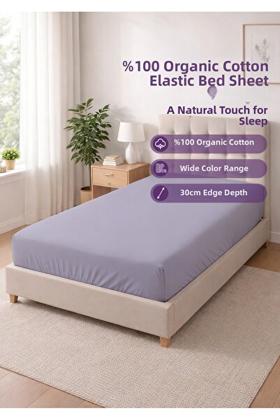 Days In Colours Cearșaf elastic din bumbac organic 100% - 100x200 - Liliac - ...