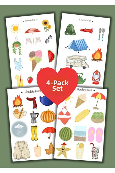 Handeto Kraft Σετ με 4 αυτοκόλλητα με θέμα την εποχή, αυτοκόλλητα, σημειωματά...