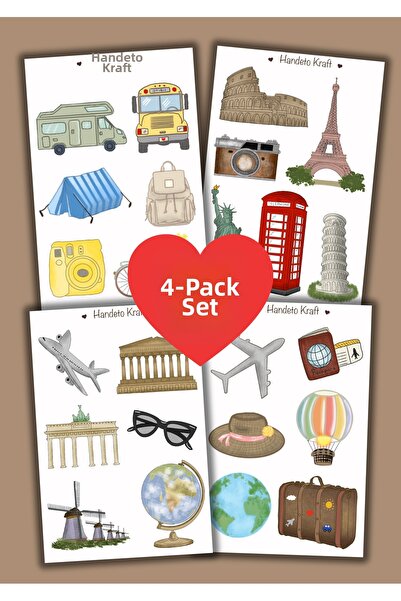 Handeto Kraft Σετ με 4 αυτοκόλλητα με θέμα τη βαλίτσα, αυτοκόλλητα, σημειωματ...