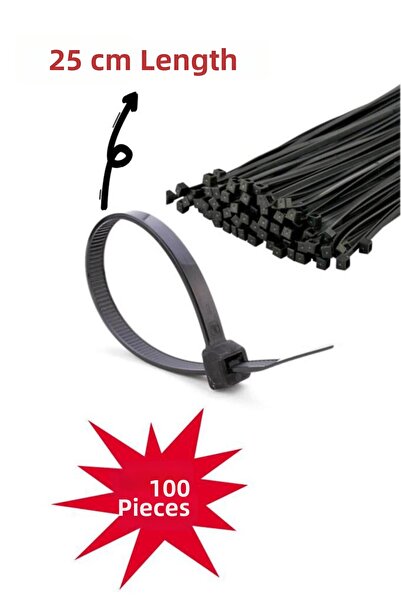 RUTTER 3.6X250 mm Black Cable Tie 100-Pack – Extra Durable Plastic Hook and L...