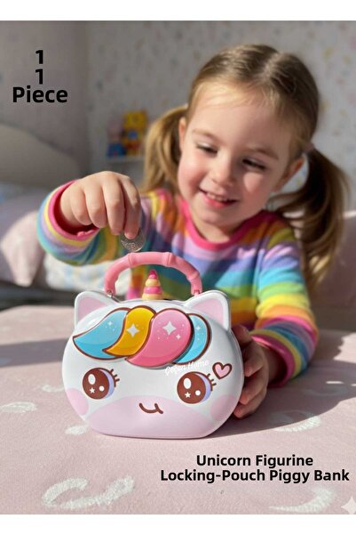 ÇEÇEN HOME Metal Piggy Bank with Unicorn Figure and Lock, Cute Metal Piggy Ba...
