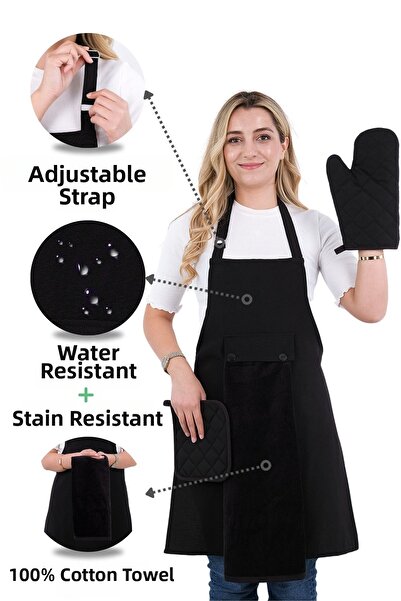 sevilya 4-Piece Kitchen Apron Set with Star Adjustment Hanger and Towel (GLOV...