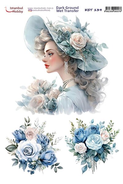 İstanbul Hobi Dark Background Water Transfer Paper 25X35Cm Kst-139 Woman Flower