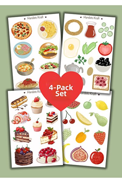Handeto Kraft Σετ με 4 αυτοκόλλητα με θέμα το φαγητό, αυτοκόλλητα, σημειωματά...