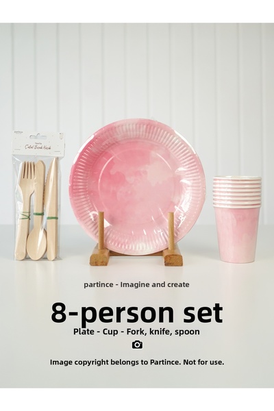 partince Set de petrecere cu tema Macaron Pink pentru 8 persoane, farfurie de...