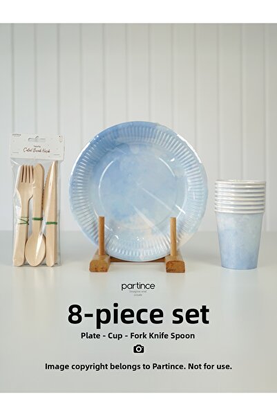 partince Set de petrecere cu tema albastru macaron pentru 8 persoane, farfuri...
