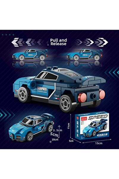 Oyunsal Pull and Drop Bugatti Racing Car Building Blocks – 64 Pieces – Mini S...