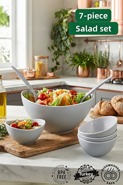 MUF HOME Qlux Ideas 7-Piece Dual Color Salad Set - 3 Lt Large Presentation Bo...