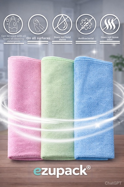 Ezupack Pachet de 3 cârpe de curățare din microfibră lucioasă cu textură de m...