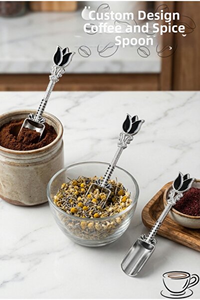 EMBazaar Multi-Purpose Silver Black Spice and Coffee Measuring Spoon with Tul...