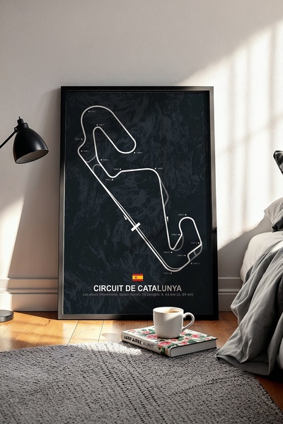 gxe.art Tablou cu ramă din lemn pentru pistă de F1 din Barcelona – Poster dec...