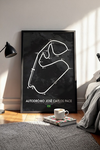 gxe.art São Paulo F1 Track Wooden Framed Art Print – Brazilian Gp Decor Poster