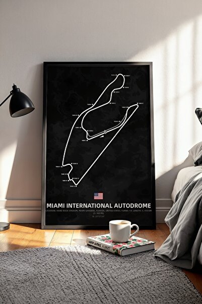 gxe.art Miami F1 Track Wooden Framed Art Print – Miami Gp Decor Poster