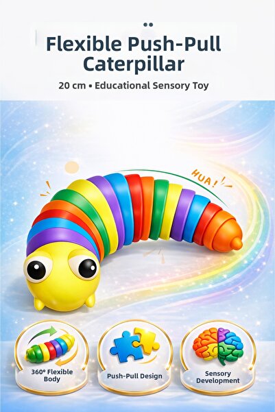 YILDIRIM OYUNCAK يرتدي كاتربيلر مرن 20 سم - لعبة تعليمية حسية ملونة على شكل ك...