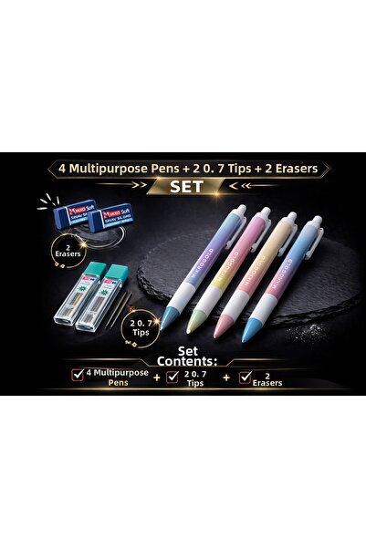 W-Design 4 أقلام متعددة الاستخدامات 0.7 + 1 رأس قلم 0.7 + 1 ممحاة، مجموعة من ...