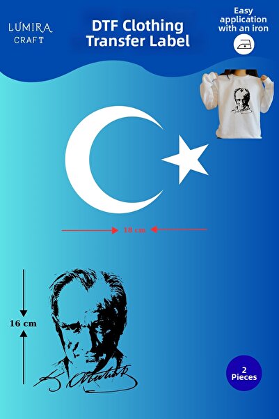 Burak Baskı Tasarım ورق طباعة DTF بتصميم صورة أتاتورك الموقعة وتصميم الهلال ا...