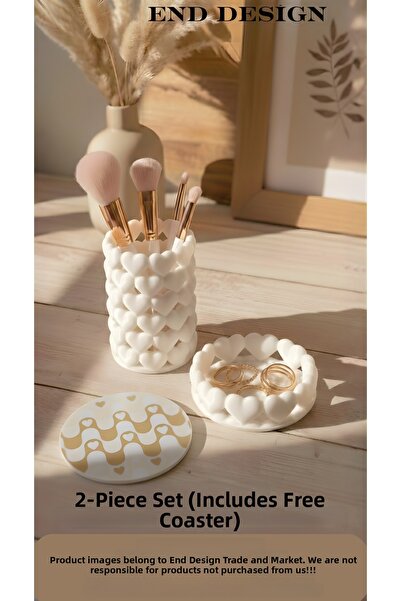 END Design Set organizator cu inimioare |   Suport pentru pensule de machiaj ...