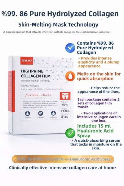 JEJUDO مجموعة فيلم الكولاجين هايبرايم (2 للوجه و1 للجبهة) + سيروم كولاجين ذهب...