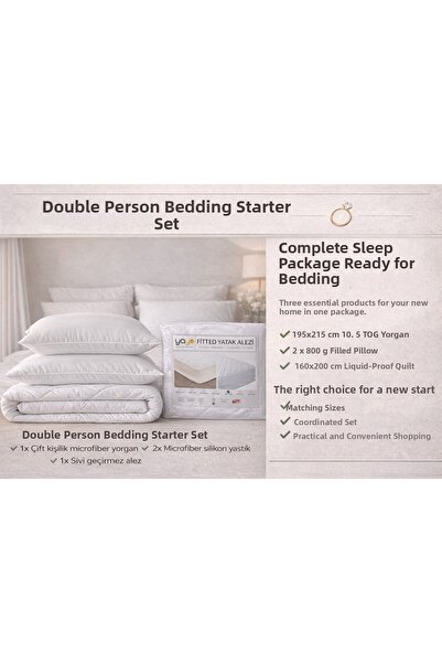 home&lands Double Quilt + 2 Pillows + Double Waterproof Mattress Cover Set