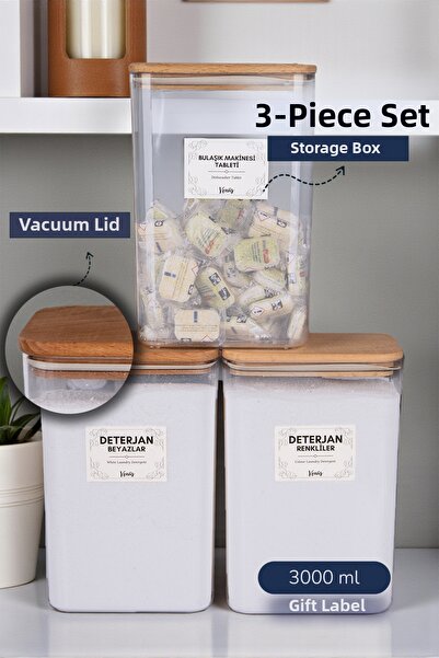 naturelove 3 قطع من العبوات الخشبية المفرغة من الهواء للأقراص والمنظفات - صند...