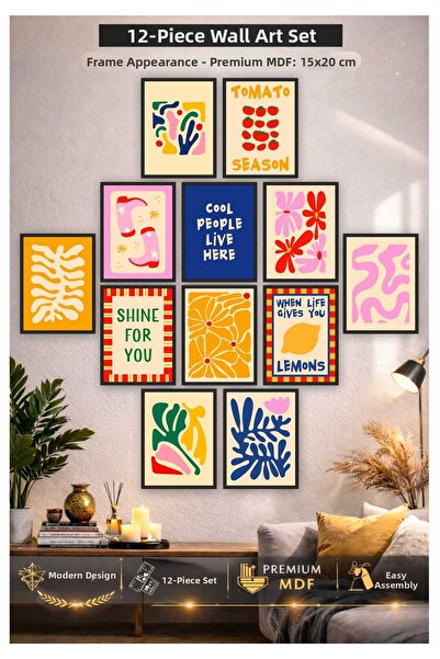 UNT Cadru cu imprimeu Set de 12 tablouri distractive, abstracte, minimaliste,...