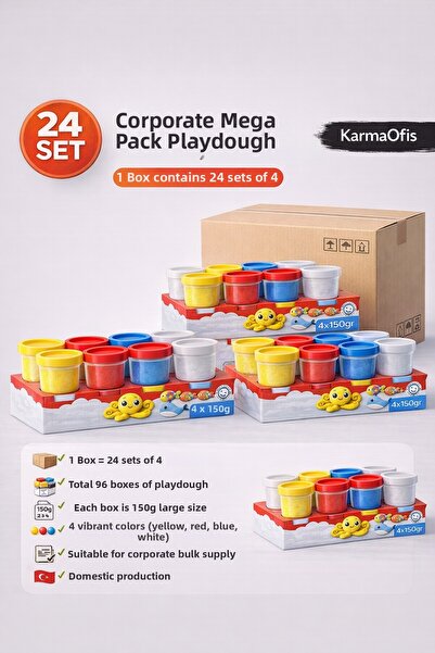 KarmaOfis Kidz 24-Pack 4X150 Gr Large Size Play Dough Box – Total 96 Boxes 4 ...