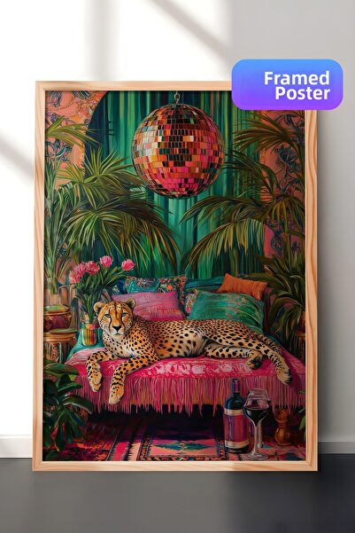 Zestia Tablou de perete cu ramă din lemn, decor pentru sufragerie cu leopard ...