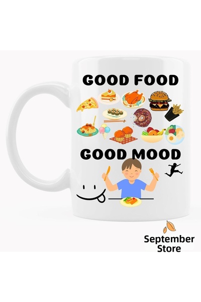 Noname كوب مطبوع بتصميم خاص من Good Food وGood Mood مكتوب وممتع باللغة الإنجل...