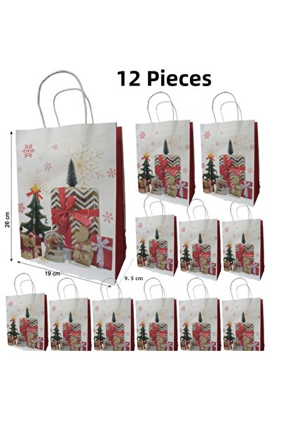 partidolu Pungă cadou de Crăciun Kraft cu mâner 26x9,5x19 cm 12 bucăți Model 4