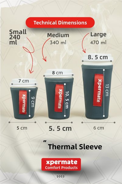 XPERMATE Thermal Beverage Sleeve Warm and Cold Retaining Neoprene Coffee Cup Sleeve Anti-Sweat Gray