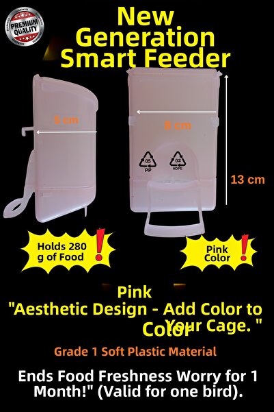 FEROXİT Pink Smart Bird Feeder - 280 Gr Large Chamber Budgie Feeder (13X8X5 cm)