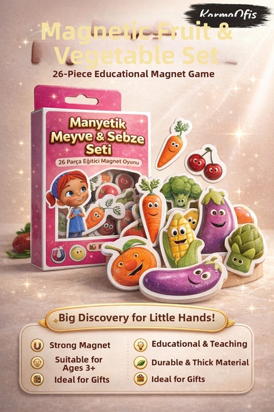 KarmaOfis مجموعة أحلام إيليف المغناطيسية 26 قطعة - لعبة تعليمية للفواكه والخض...