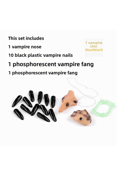 isiltikidsmoda مجموعة إكسسوارات الساحرة - أنف، فك، أسنان مدببة، و10 أظافر سوداء