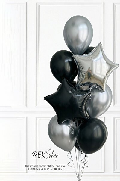 PEKSHOP مجموعة بالونات نجمة سوداء فضية 260 قطعة