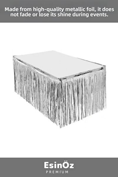EsinÖz # Table Decoration Special Birthday Gender Reveal Party Sparkling Silver Girl/Boy Tasseled Table Decoration Skirt 70X250