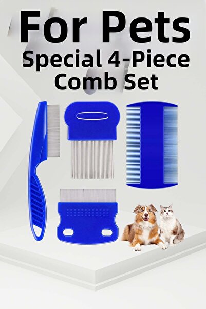 Lisinya 4-Piece Flea Comb Set Cat Dog Pet Hair Remover Blue - Tygoo