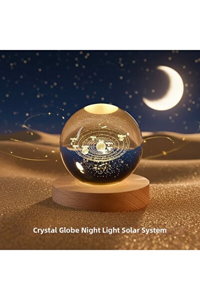 Najmaddin كرة كريستالية مزخرفة بإضاءة LED مع قاعدة خشبية، مصباح ليلي أنيق