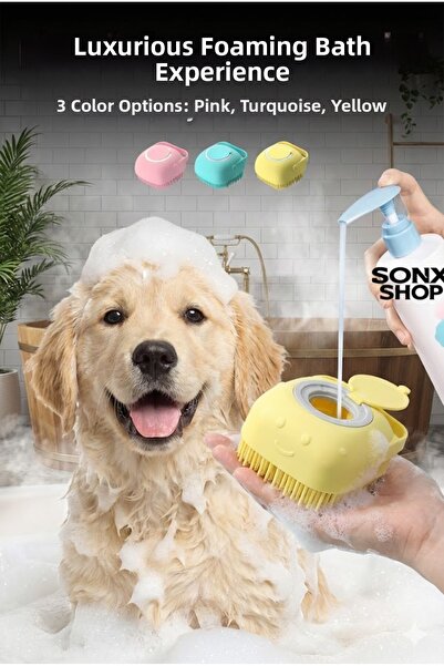 Hobibahçem Cat and Dog Washing Brush with Shampoo Container - Silicone Massag...