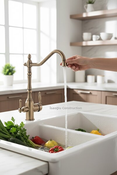 İSAOĞLU YAPI Antique Gold Retro Purified Kitchen Faucet with Purifier Feature...
