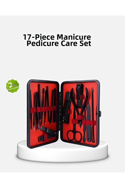Lisinya 17 Piece Professional Manicure Pedicure Set Stainless Steel Black Box...