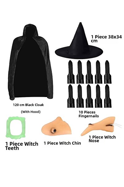 Skygo Black Hooded Cloak 120 cm with Fingers Teeth Jaw Nose and Hat Set