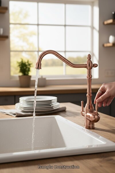 İSAOĞLU YAPI Copper Retro Purified Kitchen Faucet Suitable for Purification D...