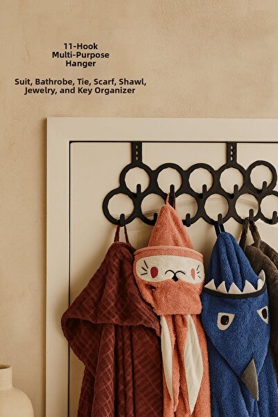 MasterCar Umeraș negru cu 11 cârlige pentru spatele ușii, umeraș practic pent...