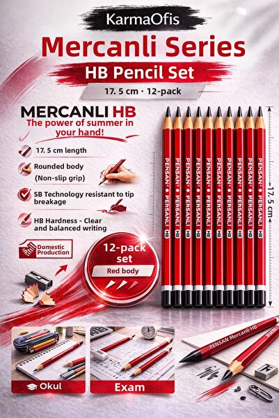 KarmaOfis Coral Hb Pencil Red Single Color 12 Pieces, Angled Body, 17.5 cm