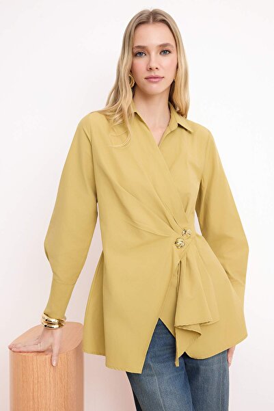 Trendyol Modest Khaki Regular Terrycotton Plain Woven Double-Breasted Metal A...